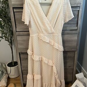 Lulu's Cream Ruffled Wrap Midi Dress